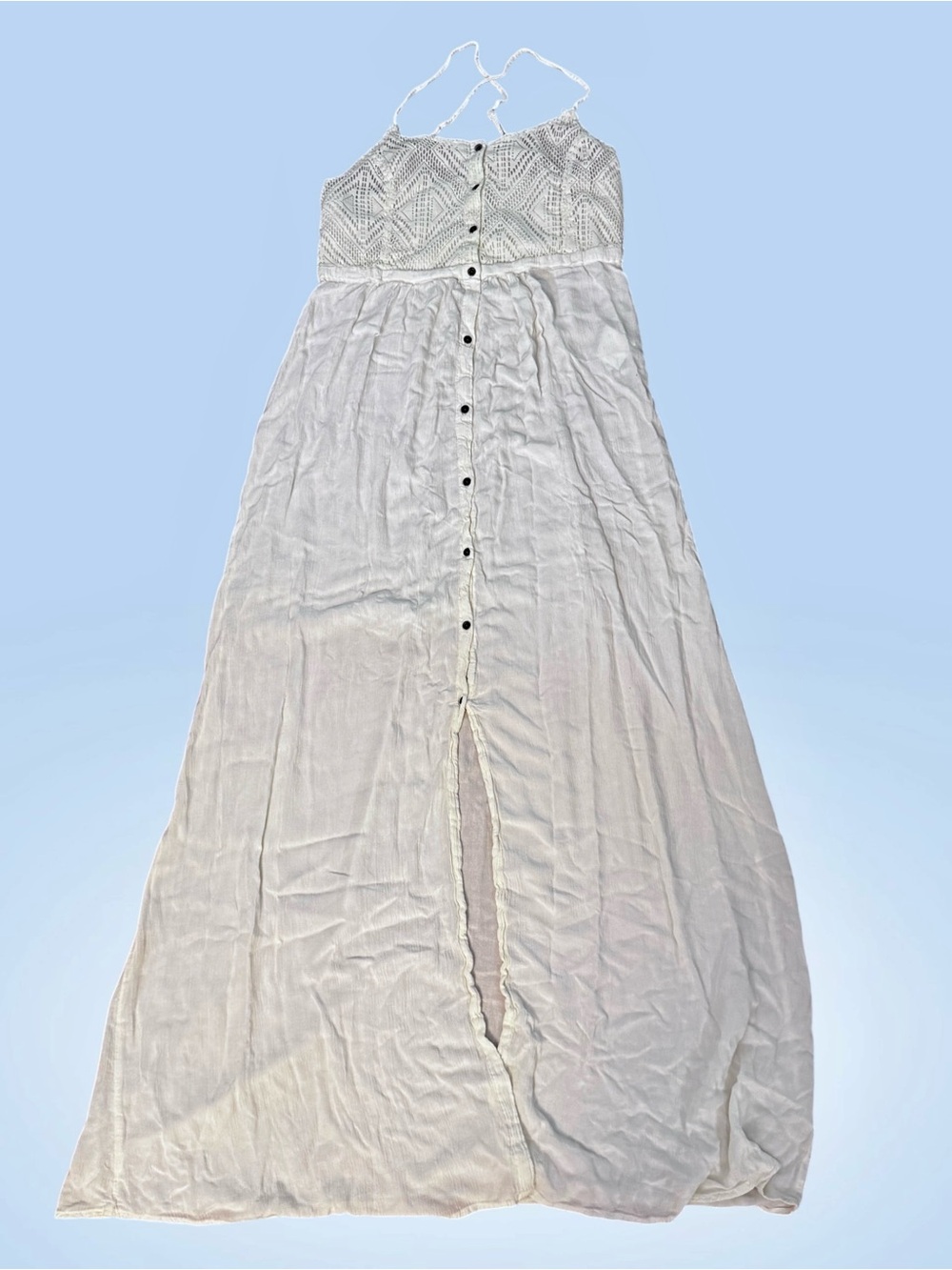 ROXY Quicksilver Cream Crochet Lace Bodice Button-Front Maxi Dress - Sz Large